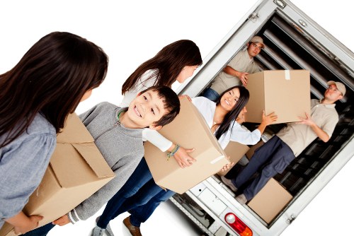 Boxes and household items stored safely in a Churchend storage space