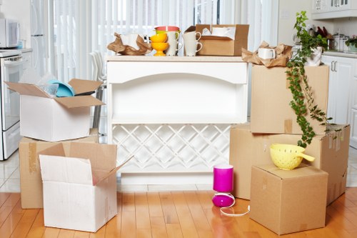 Labels, boxes, and storage supplies used for house removals in Churchend