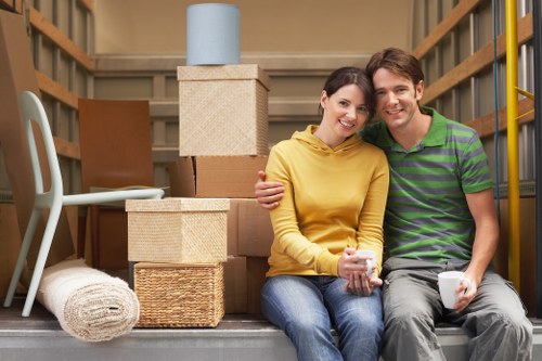 Removals planning for Churchend homes with boxes and moving equipment