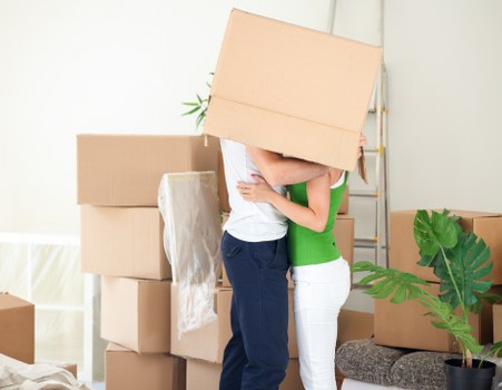 Packed moving boxes ready for Churchend house removal