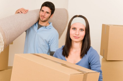 Organized storage unit in Churchend with packed boxes and furniture